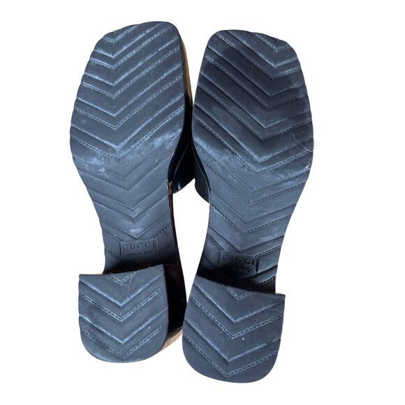 Gucci Rubber Logo Sandals Black PVC Glossy Mule Platform Slide Size 37 - Picture 9 of 10
